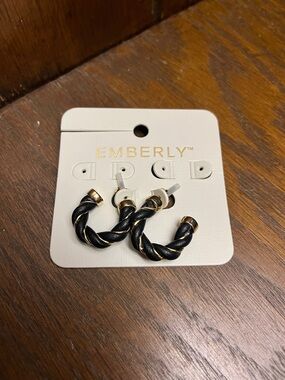 Kohl's Emberly Black and Gold Twisted Hoop Earrings